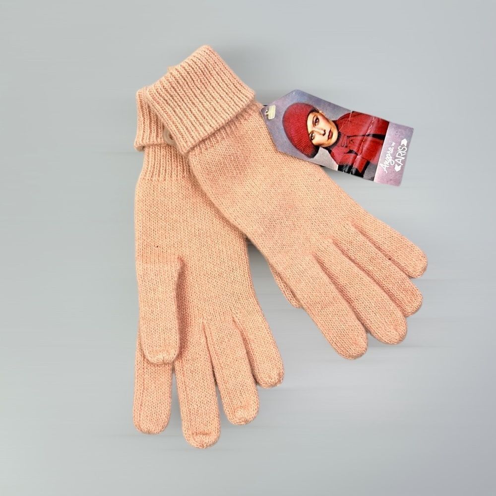 Aris Peach Color Knit Gloves Angora Lambswool Blend One Size Vintage NWT
